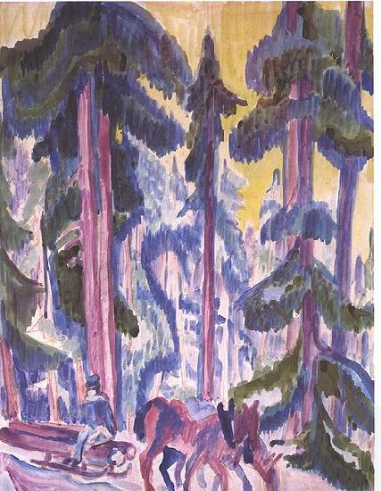 Ernst Ludwig Kirchner Wod-cart in forest oil painting picture